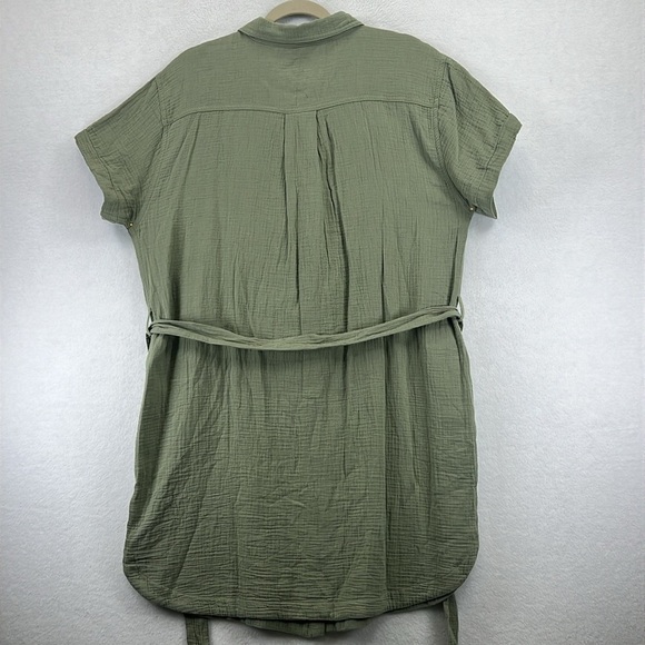 Weatherproof Vintage Gauze Dress Sz L Green Button Front Belted Short Sleeve NWT - Picture 5 of 12